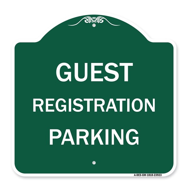 Designer Series Guest Registration Parking, Green & White Aluminum Sign, 18" x 18", GW-1818-23923